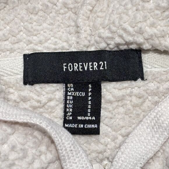 Forever 21 Women's Large Cream White Sherpa Hooded Jacket Pockets Full Zip SZ S - Picture 8 of 16